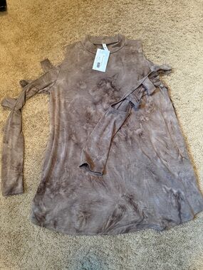 mts Taupe Tie-Dye Cold-Shoulder Tunic